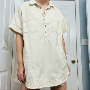 Free People Tunic Dress Cream Denim Cotton Oversized Casual Streetwear Small